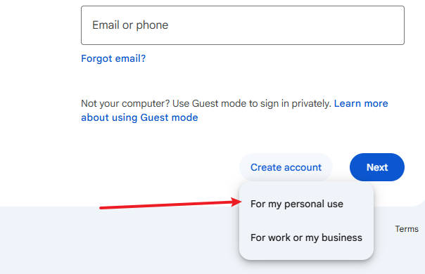 Choose personal account